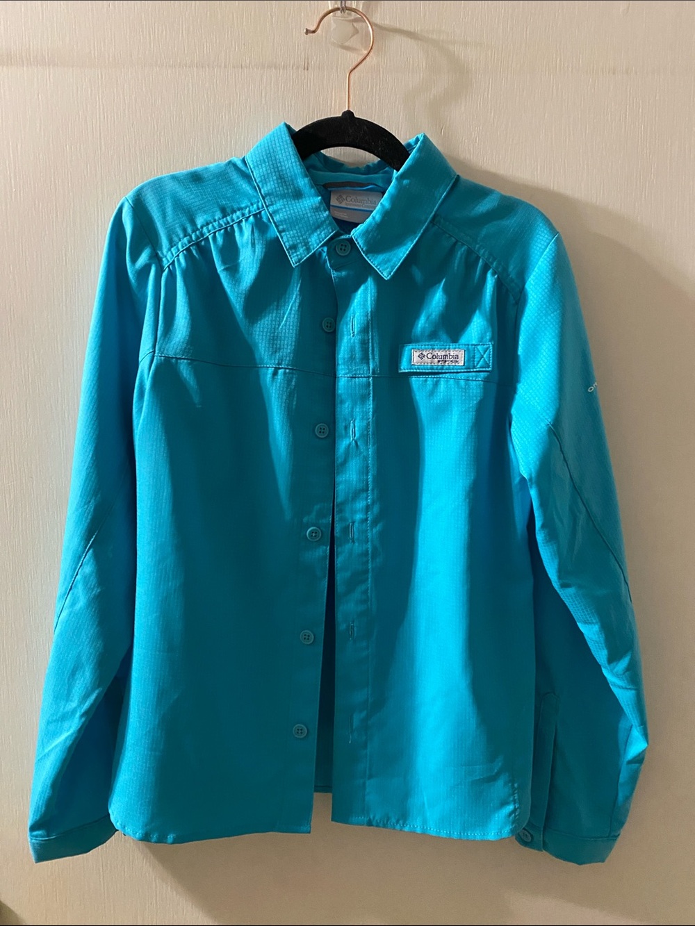 Columbia Teal Button-Up Long Sleeve Outdoor Shirt